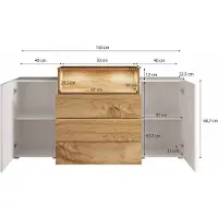 Mirjan 24 Moderne dressoir 150 cm – mat frame, hoogglans fronten – Eik Wotan / wit hoogglans