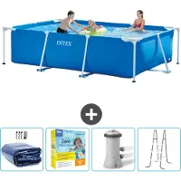 Intex Rechthoekig Frame Zwembad - 300 x 200 x 75 cm - Blauw - Inclusief Solarzeil - Onderhoudspakket - Zwembadfilterpomp - Ladder