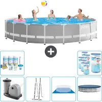 Intex Ronde zwembad met prismaramen – 548 x 122 cm – Grijs – Inclusief pomp, ladder, bodemzeil, afdekking, onderhoudspakket en filter