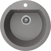 Laveo BADLAND Spoelbak, graniet, enkele kom, rond, model Dafne, 51x51 cm, grijs | Inclusief sifon!