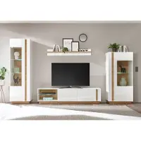IMV Clair wandmeubel 320cm, wit/glanzwit - "grandson eik" woonkamerwand