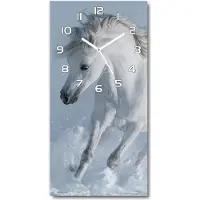 Tulup Wandklok - Galopperend grijs paard Klok Glas Met Opdruk - 30x60 cm - Wit Moderne Wandklok Glas - Witte handen - Rechthoekige Klok - Decoratieve Glazen Klok - Glazen Wandklok Design