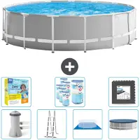 Intex Ronde Zwembad met Prismaframe – 457 x 122 cm – Grijs – Inclusief pomp – Ladder – Bodemzeil – Afdekking – Onderhoudspakket – Filter – Bodemtegels
