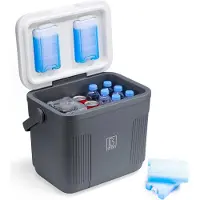 Brisby Grote Koelbox 22 Liter – Grijs – Tot 40 uur isolatie – 4 koelelementen vergrendeld in deksel – Ideaal voor camping en dagje uit – Frigobox