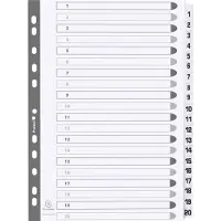 Exacompta 15x Bedrukte tabbladen karton 160g - geplastificeerde tabs - 20 tabs - 1 tot 20 - A4 - Wit - MWD1-20Z