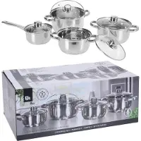 Excellent houseware Excellent Keuken Set RVS Kookgerei - 8 stuks, Inclusief 4 Pannen en 4 Glazen Deksel