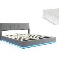 En.casa Tweepersoonsbed Tröstiar met matras en LED 180x200 cm antraciet []