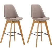 CLP Set van 2 barkrukken Metz, bekleed met stof, met rugleuning en voetsteun | Kleur: taupe, frame: naturel