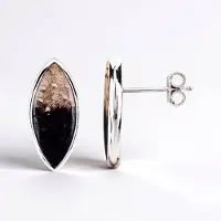 Cavill - Zilveren Oorbellen - 925 Sterling Zilver met 5,7 ct Indonesisch Versteend Hout Marquise Cabochon - Robuust Design 22 mm