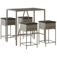 Syfax 5-delige Tuinbarset met kussens poly rattan grijs