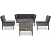 vidaXL 6-delige Loungeset met kussens poly rattan grijs