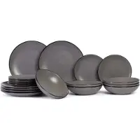 Cosy & Trendy Serviesset Speckle - Grijs 18-delig / 6 personen - 6 dinerborden, 6 diepe borden en 6 ontbijtborden