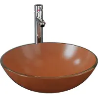 Syfax Wastafel met kraan en pop-up afvoer gehard glas bruin
