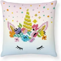 Diamond Dotz Diamond Painting Kussen - Volwassenen/Kinderen - DDP2.044 - Eenhoorn kroon 18 x 18cm - Ronde steentjes - Volledig pakket