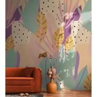 Living Walls TROPISCH BLADMOTIEF FOTOBEHANG | Pasteltinten - Meerkleurig Beige Lila Oranje Blauw - Anna D'Andrea