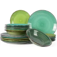 Cookinglife Serviesset Delice Groen 18-delig / 6 personen - 6 dinerborden, 6 diepe borden en 6 ontbijtborden
