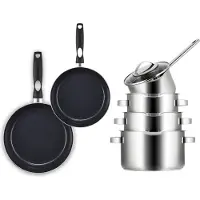 Sola Pannenset Pearl 6-Delig RVS - Downdraft geschikt - Kookpan ø 16, 18, 20 cm & Steelpan ø 16 cm + BEKA Koekenpan 24, 28 cm - geschikt voor alle warmtebronnen