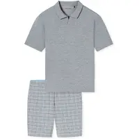 Schiesser Pyjama kort grijs gemêleerd / zwart / wit