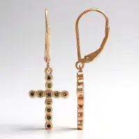 Cavill - Lange Zilveren Oorbellen 925 Sterling Zilver - Rosé Verguld - 22 Fancy Diamanten 0,16 ct - Elegante Kruisvorm 37 mm