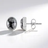 Cavill - Zilveren Oorbellen - 925 Sterling Zilver Gerhodineerd - 2x Sneeuwvlok Obsidiaan 1,998 ct - Elegante Ovale Cabochon 10 mm Oorknopjes