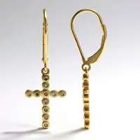Cavill - Zilveren Oorbellen Verguld 925 Sterling - 22 Fancy Afrikaanse Diamanten 0,15 ct - Elegante Kruisvorm Scharniersluiting - Luxe Sieraden Dames