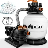 Tillvex Zandfiltersysteem 10 m³/h + 800g filterkogels | Zandfilterinstallatie filterinstallatie 7-weg ventiel | Zwembadfilter met drukweergave | Zandfilter voor zwembad en zwembad