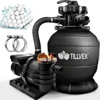 Tillvex Zandfiltersysteem 10 m³/h + 800g filterkogels | Zandfilterinstallatie filterinstallatie 7-weg ventiel | Zwembadfilter met drukweergave | Zandfilter voor zwembad en zwembad