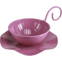Viana Decoratieve metalen kop met schotel, roze, H8cm Ø11,5cm, 2 stuks, 2 St