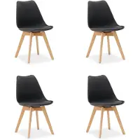 Homestyle4u Zwarte keukelstoelen, set van 4. Moderne houten eetkamerstoelen van kunststof. Schalenstoelen, houten stoelen voor de eetkamer