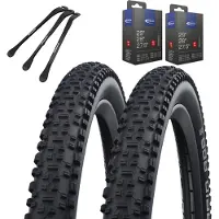 MSZweirad 2-delige Set Schwalbe Fietsbanden Rapid Rob van 29 inch x 2,10 (54-622) buitenband + Frans/Presta ventiel binnenband en 3 metalen bandenlichters voor eenvoudige wisseling van banden