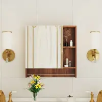 MODFU - Badkamerkast - Met Spiegel En Open Vakken - Scandinavisch - Wandmontage - MDF - Walnootkleur