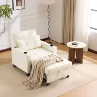 STILVORA Slaapbank 3-In-1 - Verstelbare Fauteuil En Uitschuifbaar Logeerbed - Voor Kleine Ruimtes - Hout Metaal - Wit