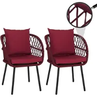 Mendler Set van 2 tuinstoelen -Q38, tuinstoel met armleuningen, aluminium vlechtwerk Rope ~ frame zwart, bekleding bordeauxrood