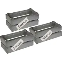 UNUS Schatkist houten met kunststof inzet grijs 22x11x10 cm set van 3