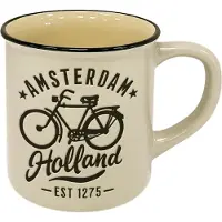 Typisch Hollands Mok - campmug - Amsterdam Holland fiets - wit - - souvenir - Holland cadeau