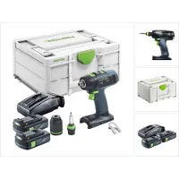 Festool T 18+3 Basic accuboormachine 18 V 50 Nm borstelloos + 2x accu 3,0 Ah + oplader + Systainer
