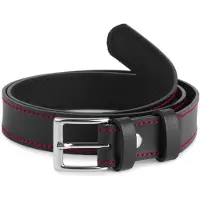 Ladeheid Kinderriem – Riem - Jongens - Broekriem - Verstelbaar - Leer – Zwart/Rood – 75 cm LA-EL-KIDS