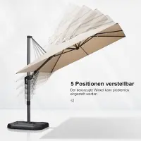 Laura Zweefparasol Kantelbaar 360 cm x 270 cm met Standaard – Groot Aluminium Tuinscherm 360° Draaibaar, UV-Bestendig, Waterafstotend, Rechthoekig Terrasparasol –