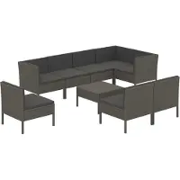vidaXL 9-delige Loungeset met kussens poly rattan grijs