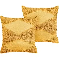 Beliani RHOEO - Sierkussen set van 2 - Geel - 45 x 45 cm - Katoen