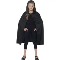 Smiffys Verkleed cape met capuchon - zwart - voor kinderen - polyester - mantel - verkleedkleding