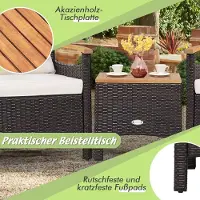 Laura 3-delige rotan tuin loungeset 64x60x74 cm – bistro set met 2 stoelen en salontafel met acaciahouten blad – weerbestendig PE rotan terrasmeubel met kussens – crème-wit –