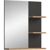 Furnilux Moderne spiegelkast met opbergplanken basalt en houtlook 63x73 cm