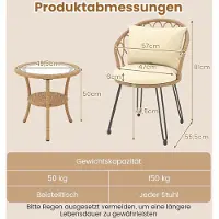 Laura 3-delige rotan tuin loungeset – 57 x 55,5 x 81 cm – balkonset met 2 stoelen en 2-laags glazen tafel – PE rotan bistroset met kussens – modern outdoor tuinmeubel –