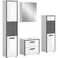 Furnilux Moderne 4-delige badcombinatie spiegelkast- hoge kast en wastafel stijlvolle