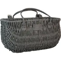 UNUS Fietsmand – met leren riemen in modern rattan-look grijs