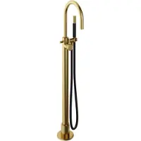 Hotbath Cobber X CX187EXT afbouwdeel vrijstaande badkraan met staafhanddouche en draaibare uitloop geborsteld messing PVD