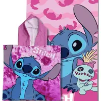 Disney Stitch Strandset Kinderen 2-delig – Badponcho met Capuchon & Strandlaken – Roze – Sneldrogend – Zwembad & Strand