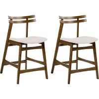 Beliani CYNTHIANA - Barstoel set van 2 - Bruin/Gebroken wit - Rubberhout