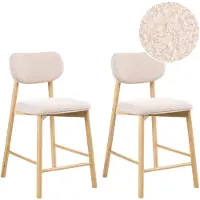 Beliani MILLS - Barstoel set van 2 - Lichtbruin/Beige - Rubberhout